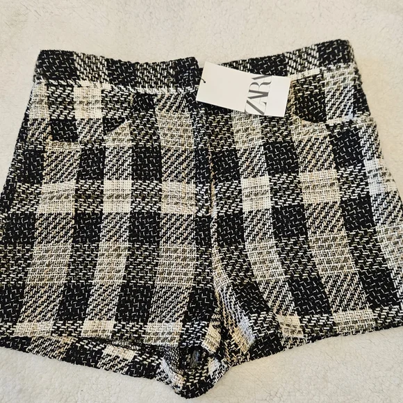 Zara Textured Weave Plaid Shorts SIZE L 2214/120/070 - Picture 4 of 7